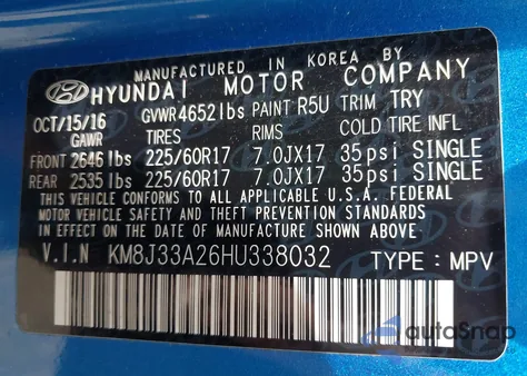 2017 Hyundai Tucson Eco from USA, damaged, VIN KM8J33A26HU338032